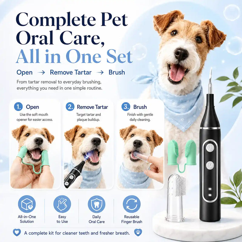 Vtiisamao Complete Pet Dental Care Kit — At-Home Tartar Remover for Dogs & Cats