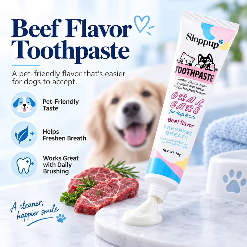 Pet Dental Care Kit for Dogs & Cats – Beef Flavor Toothpaste & 3-Sided Toothbrush | VTIISAMAO