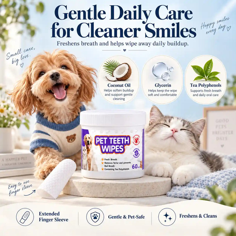 Pet Dental Finger Wipes for Dogs & Cats – 60 Count