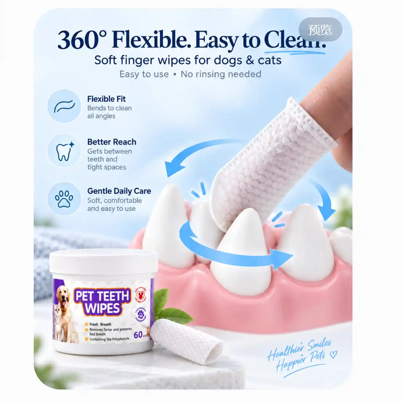 Pet Dental Finger Wipes for Dogs & Cats – 60 Count