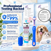 Pet Dental Care Kit for Dogs & Cats – Beef Flavor Toothpaste & 3-Sided Toothbrush | VTIISAMAO