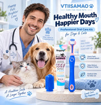 Pet Dental Care Kit for Dogs & Cats – Beef Flavor Toothpaste & 3-Sided Toothbrush | VTIISAMAO