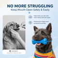 Promotional graphic for a blue bone-shaped pet oral care tool. The headline reads 'NO MORE STRUGGLING Keep Mouth Open Safely & Easily.