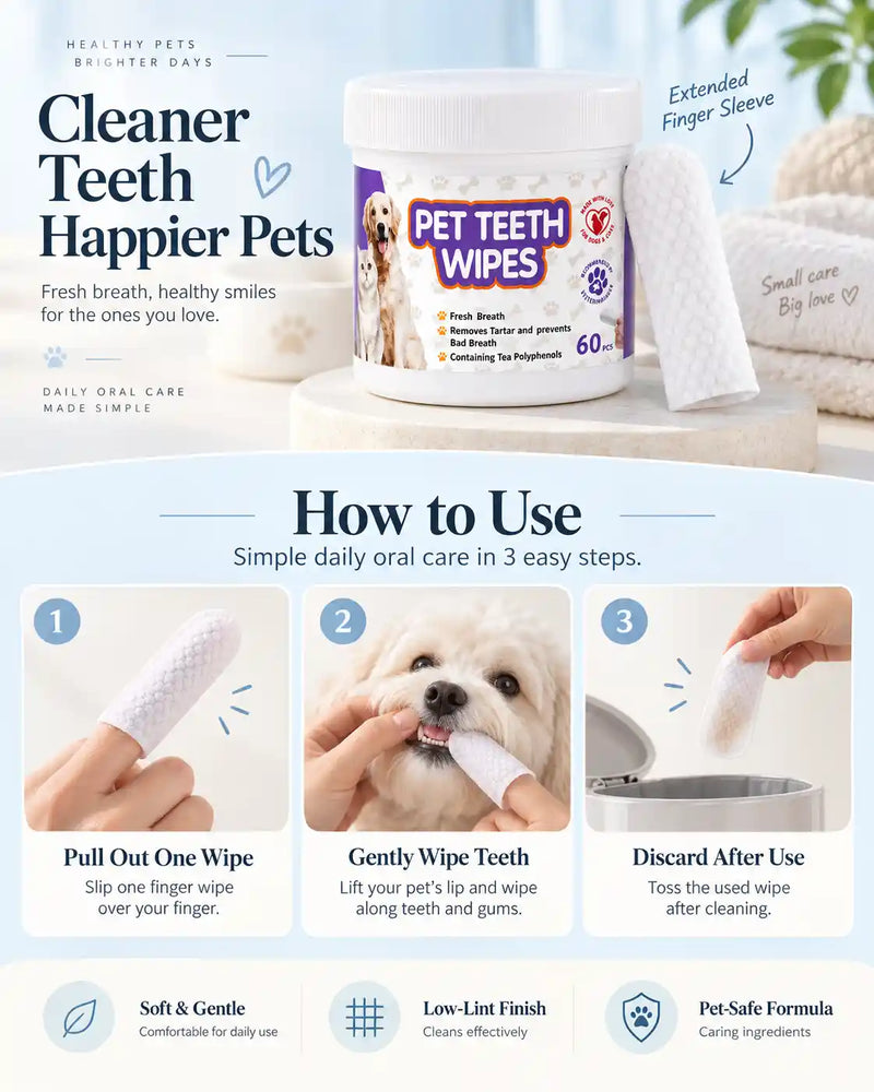 Pet Dental Finger Wipes for Dogs & Cats – 60 Count