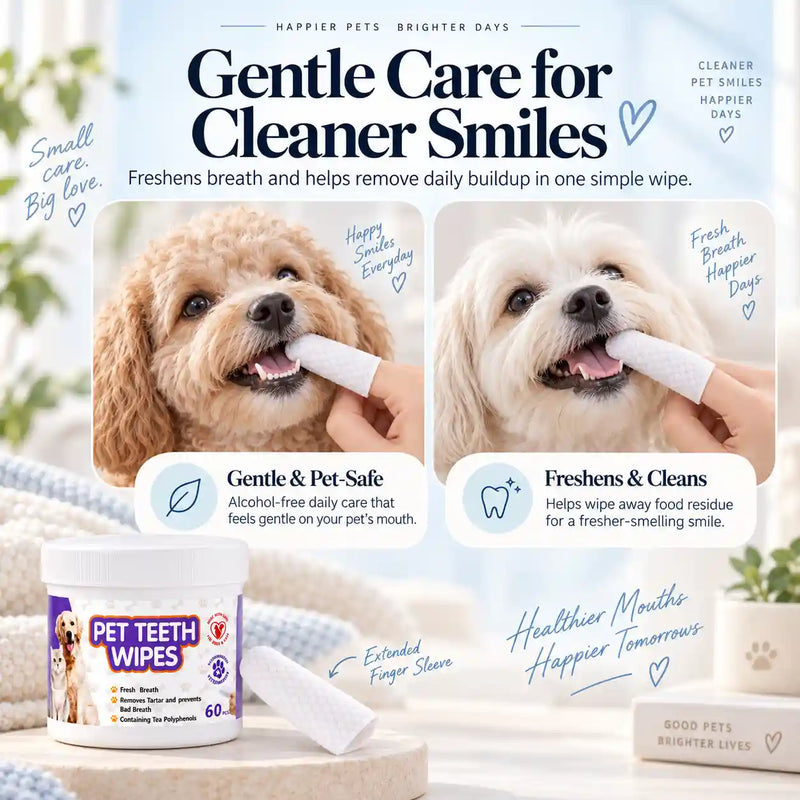 Pet Dental Finger Wipes for Dogs & Cats – 60 Count