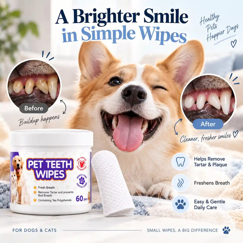 Pet Dental Finger Wipes for Dogs & Cats – 60 Count