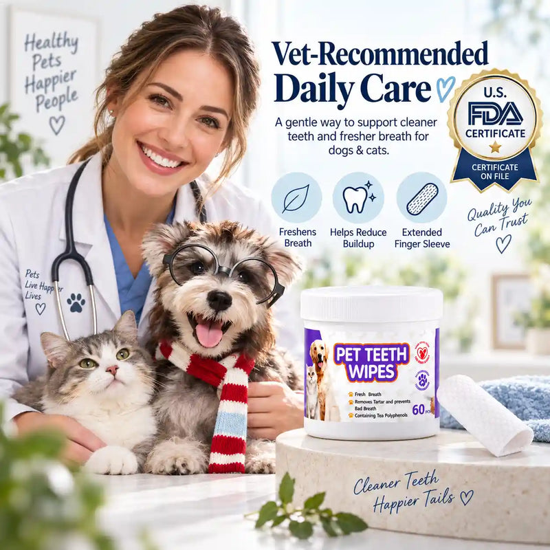 Pet Dental Finger Wipes for Dogs & Cats – 60 Count