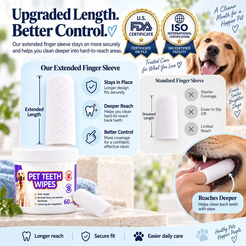 Pet Dental Finger Wipes for Dogs & Cats – 60 Count