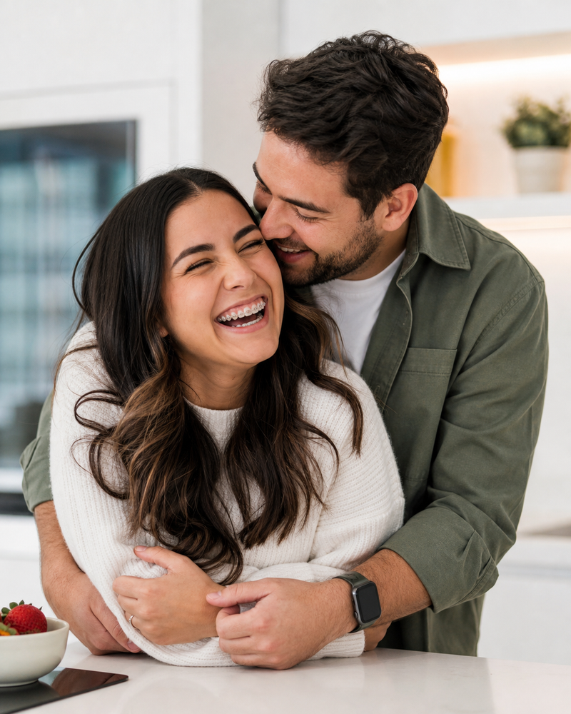 Couple smiling outdoors – VTIISAMAO oral wellness results