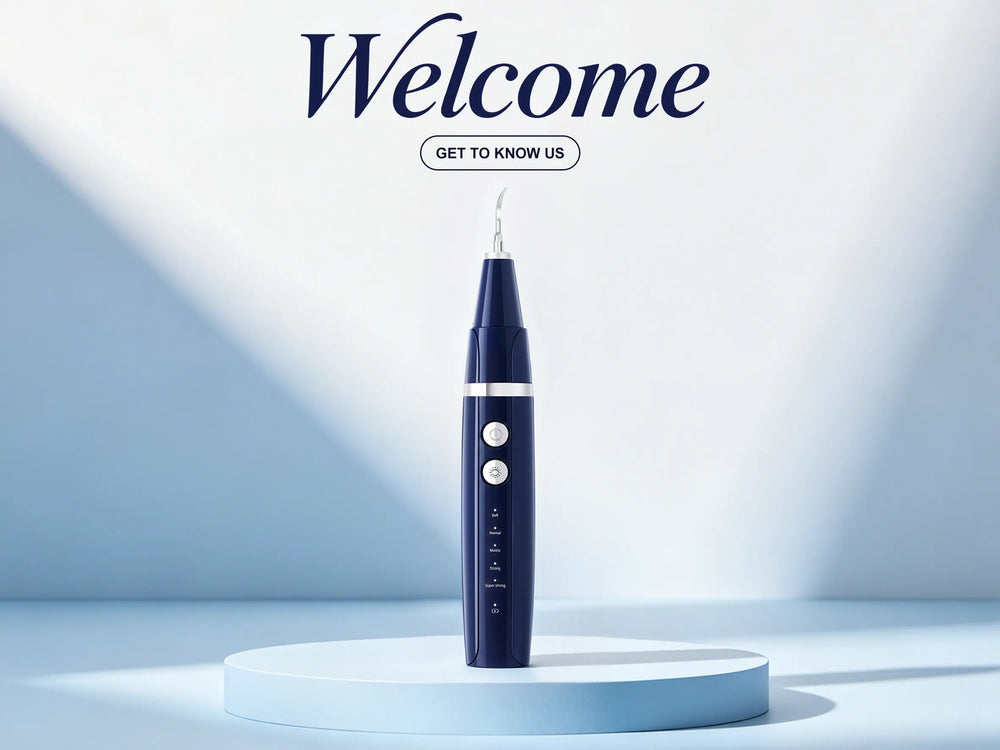 electric dental plaque remover on display stand beginner-friendly oral care device