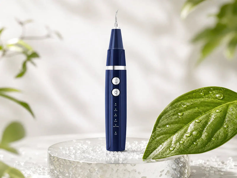 electric dental plaque remover with green leaf and water glass eco-friendly materials