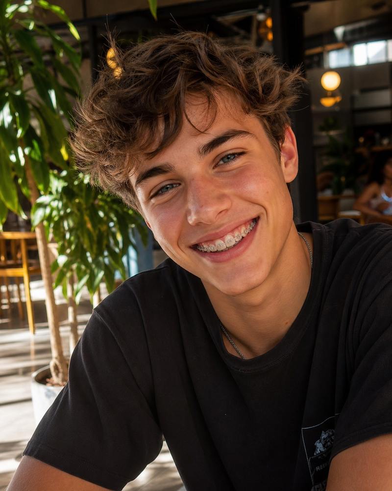 Young man smiling confidently after VTIISAMAO teeth cleaning
